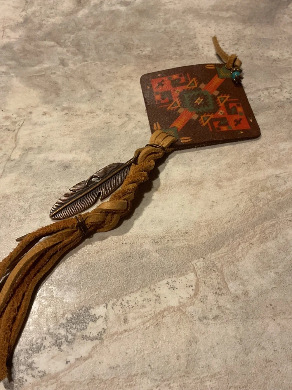 Boho Leather Tassel Keychain with Feather and Arrow Charms